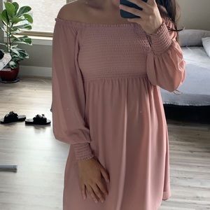 dry goods soprano baby pink off the shoulder dress